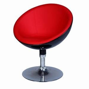 Modern PU Upholstered Half Moon Chair With Swivel Chrome Base Red Color